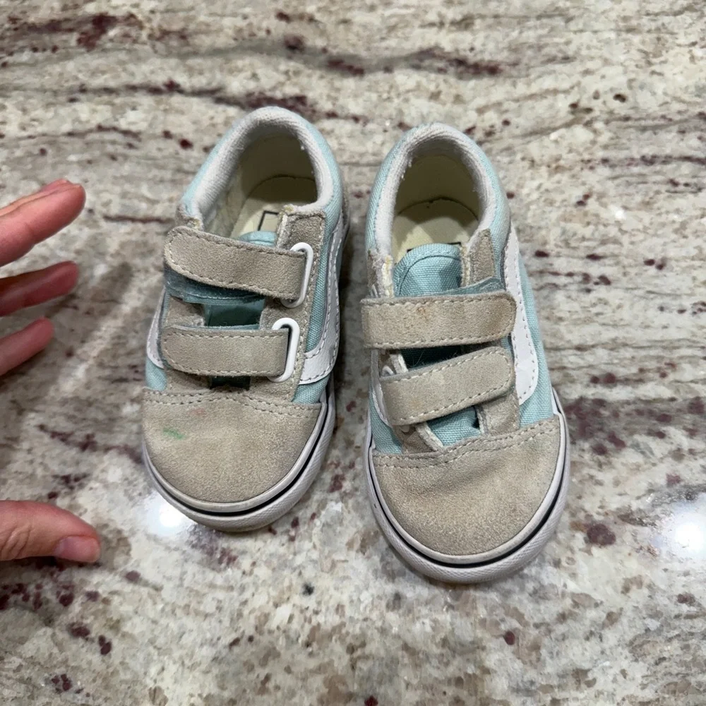 Vans Kids Velcro Sneakers in Light Blue and Beige Suede